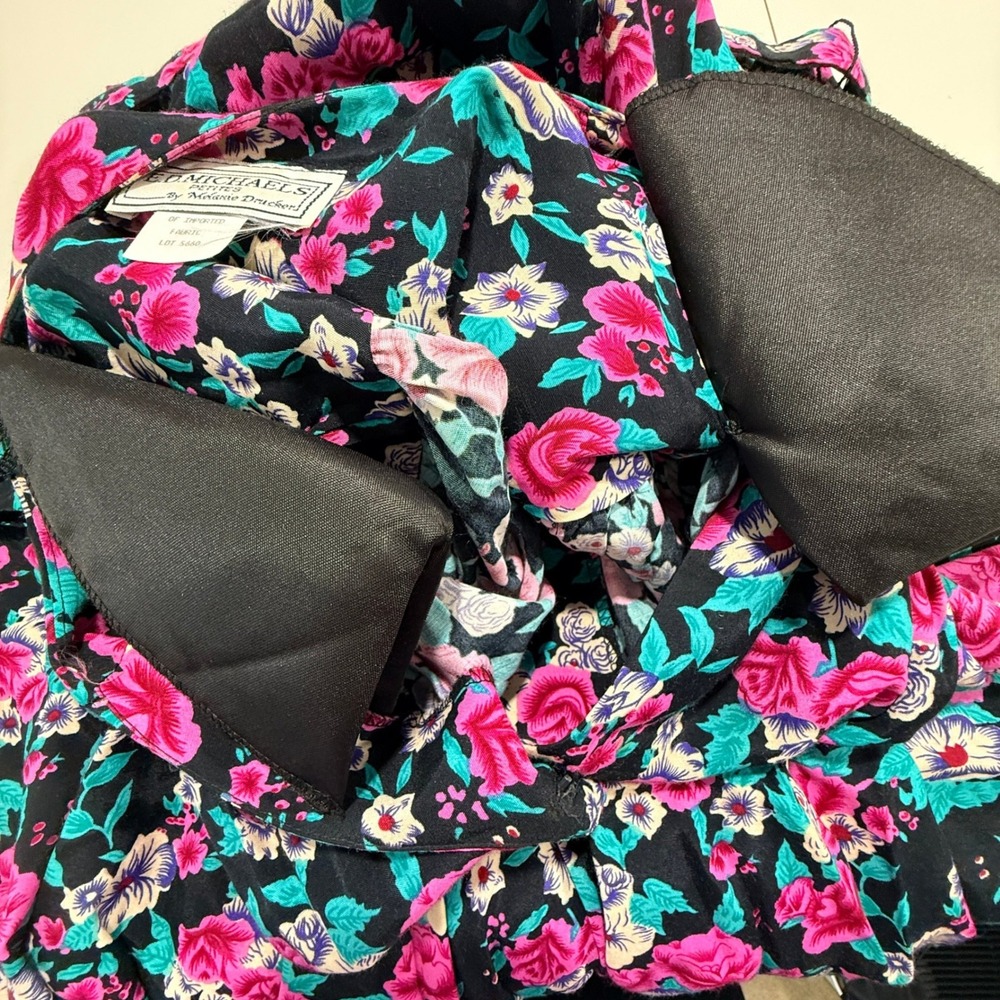 E.D. Michaels Floral Romper 9/10P Multicolor VTG 90s Cottagecore Shoulder Pads - Picture 12 of 15